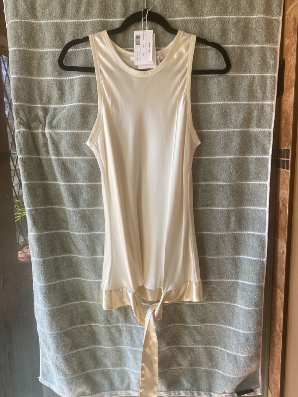 Helmut Lang Cream Satin-Trim Tank Tunic
